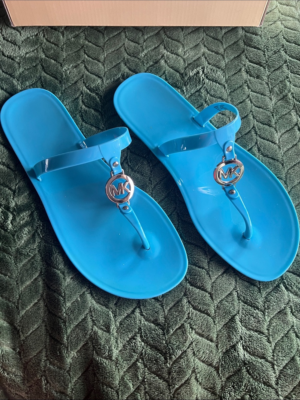 Michael Kors Turquoise Blue Jelly Logo Thong Sandals